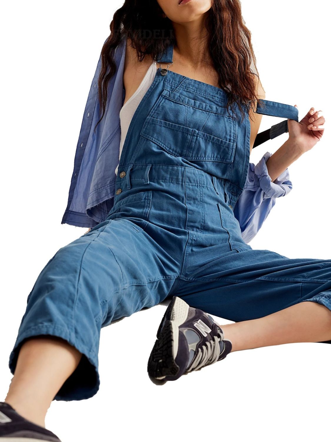 Pocketed Wide Strap Denim Overalls, 4 Colors