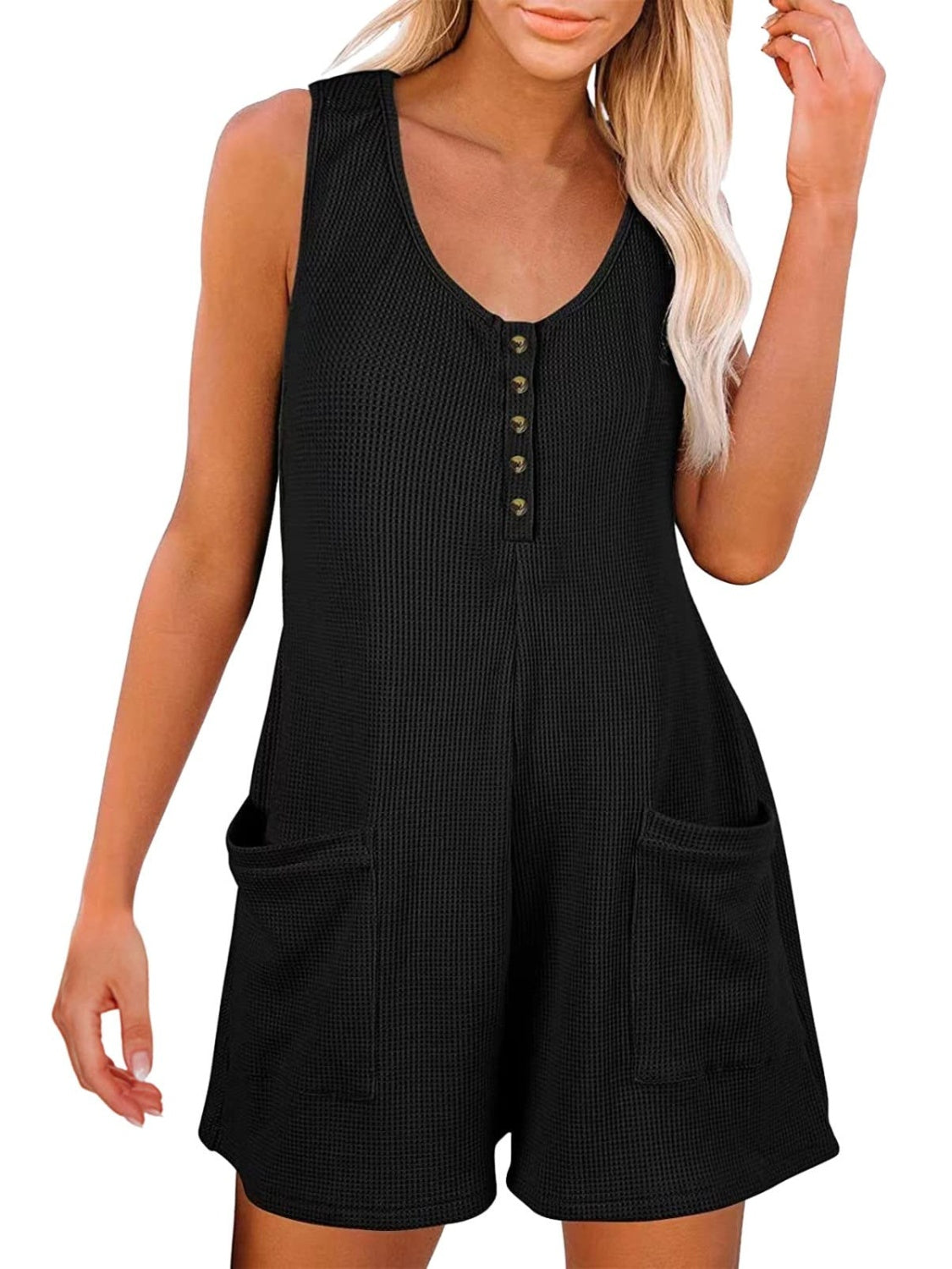 Full Size Pocketed Scoop Neck Sleeveless Romper, 6 Colors