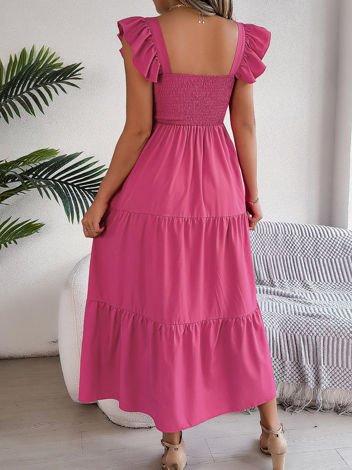 Smocked Square Neck Cap Sleeve Midi Dress, 5 Colors