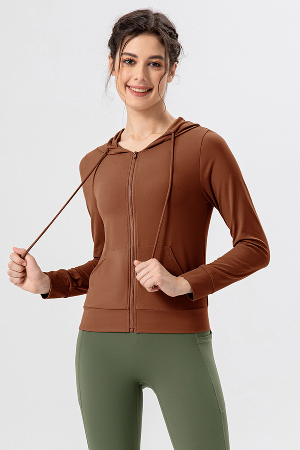 Drawstring Zip Up Hooded Active Outerwear, 4 Colors