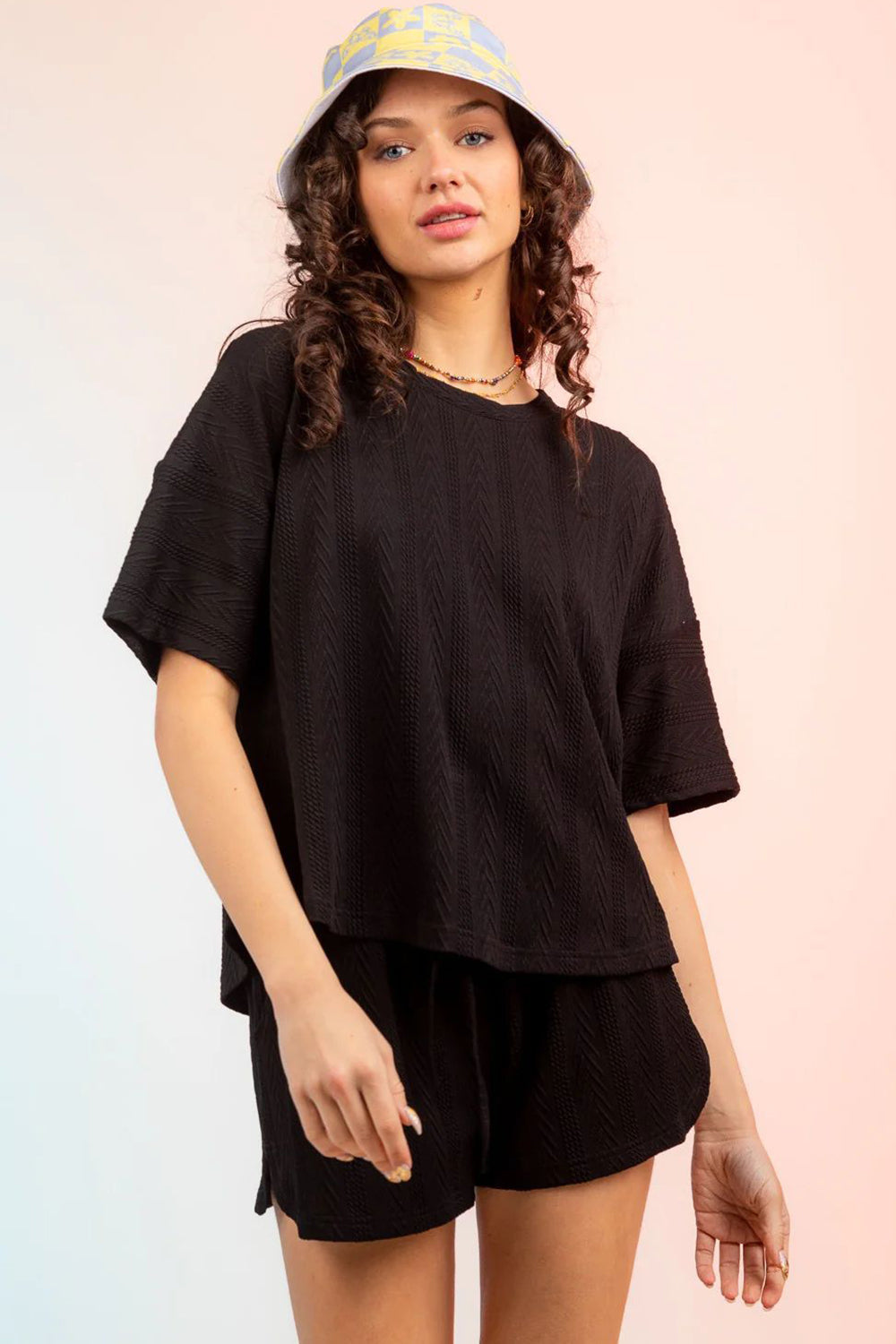 Textured Round Neck Top and Shorts Set, 4 Colors