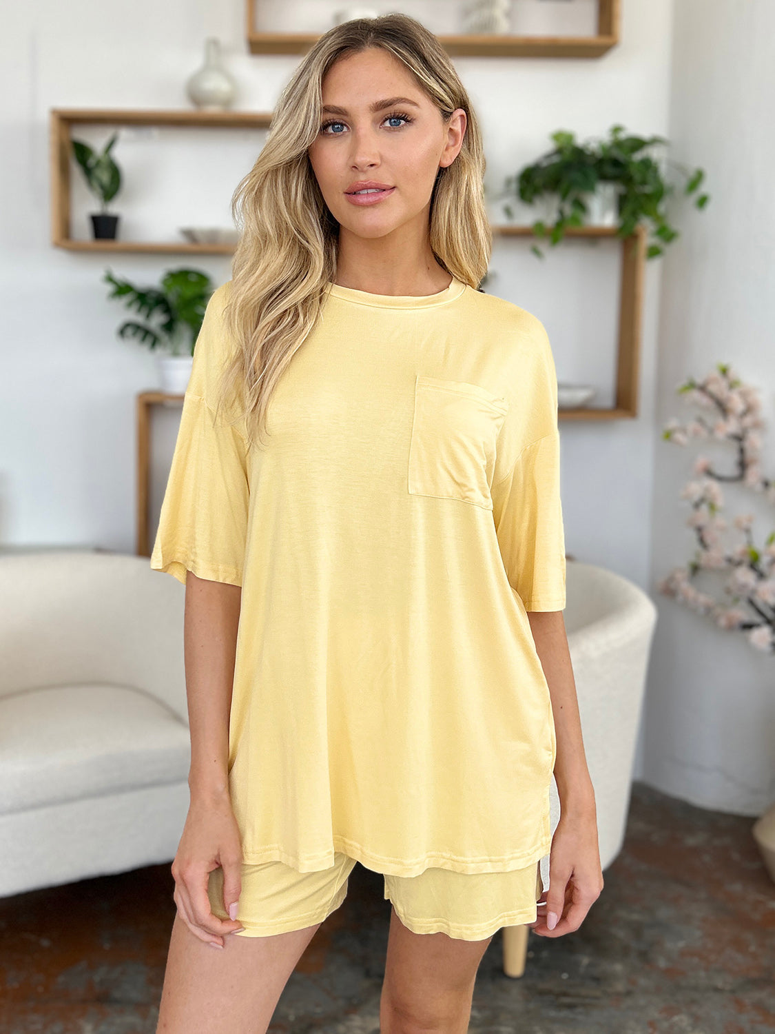 Basic Bae Bamboo Full Size Round Neck Drop Shoulder T-Shirt and Shorts Set, 4 Colors