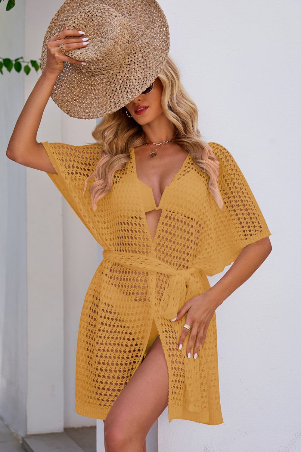 Openwork Tie Waist Cover Up, 4 Colors