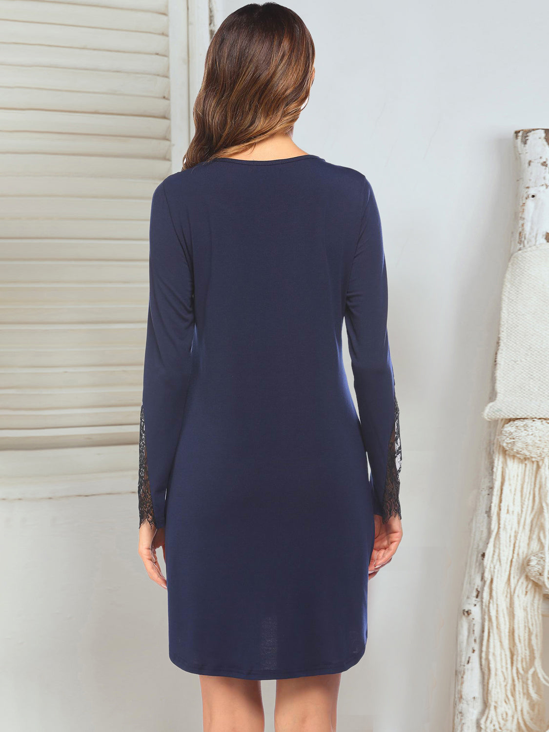 Lace Detail Long Sleeve Mini Lounge Dress, 3 Colors
