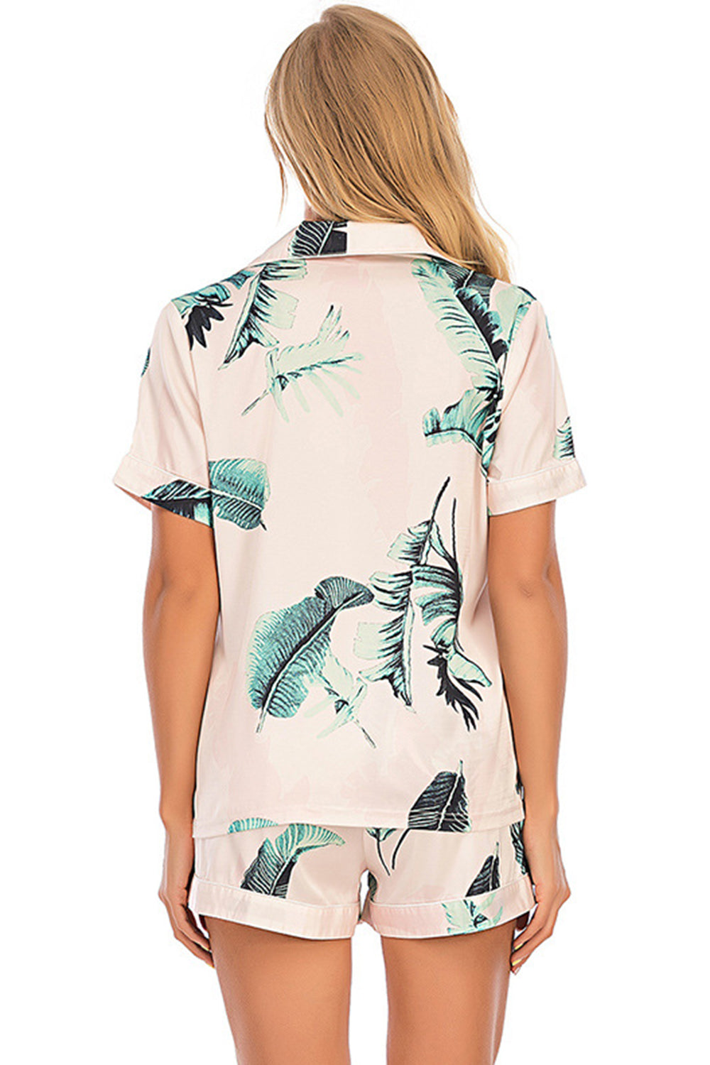 Printed Button Up Short Sleeve Top and Shorts Lounge Set, 10 Colors