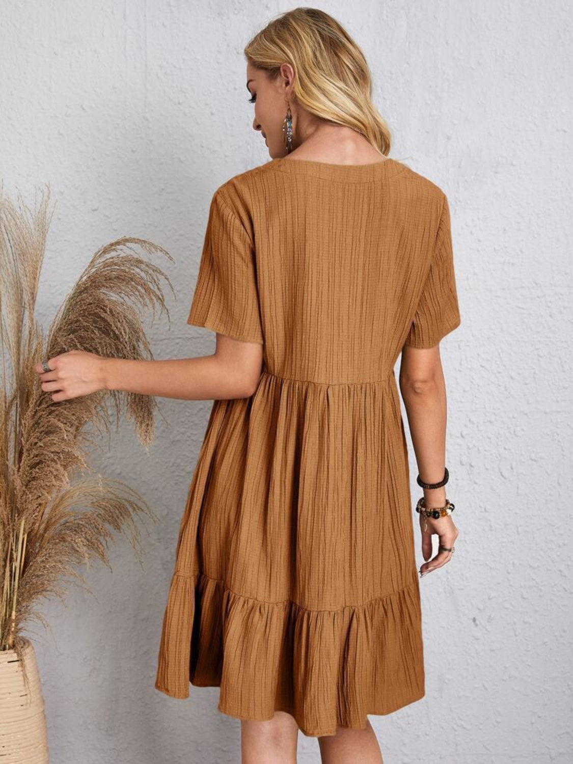Full Size V-Neck Short Sleeve Dress, 6 Colors