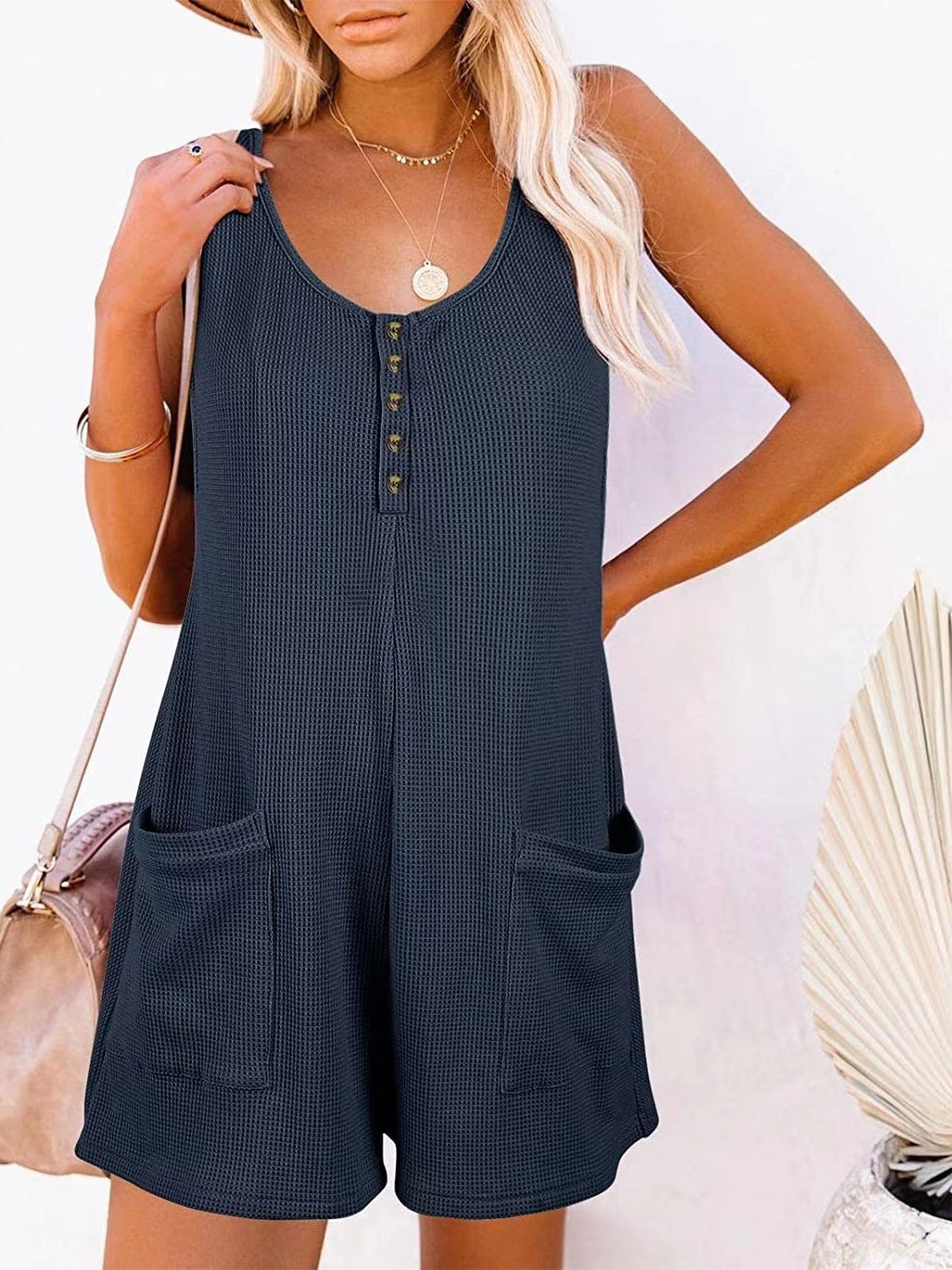 Full Size Pocketed Scoop Neck Sleeveless Romper, 6 Colors
