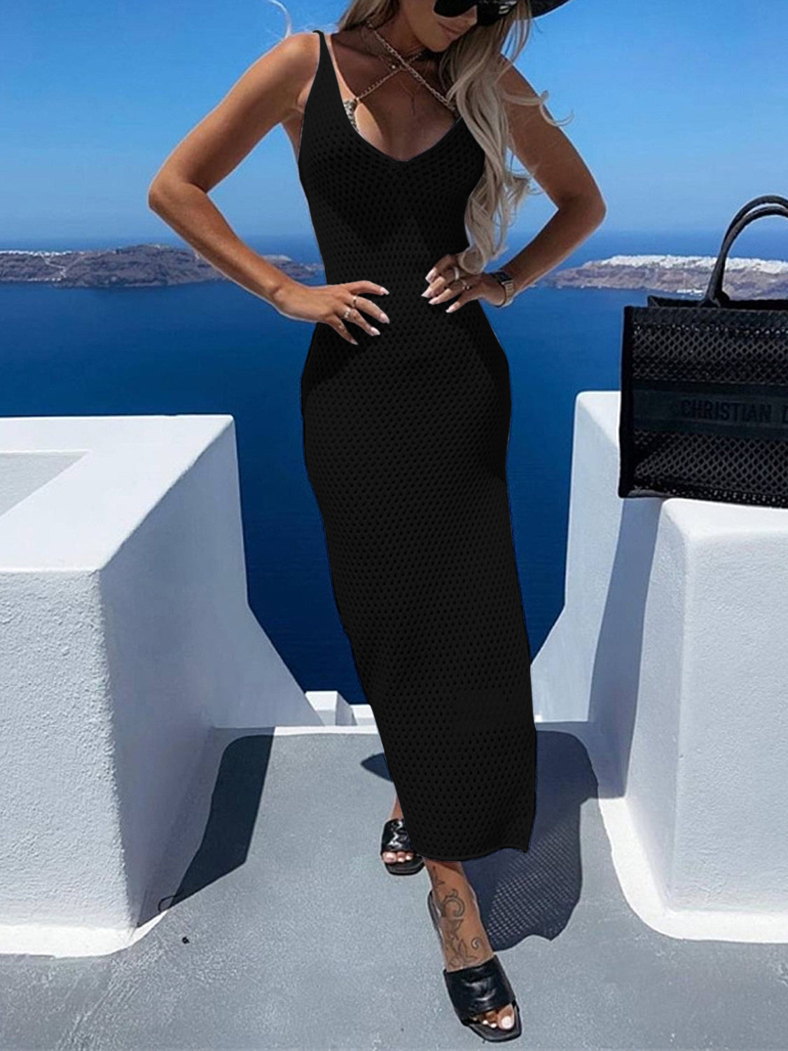 Slit Openwork V-Neck Sleeveless Cover Up, 3 Colors