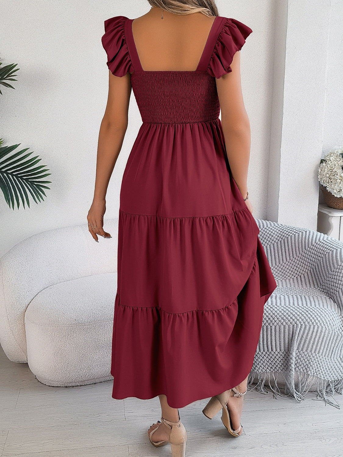 Smocked Square Neck Cap Sleeve Midi Dress, 5 Colors