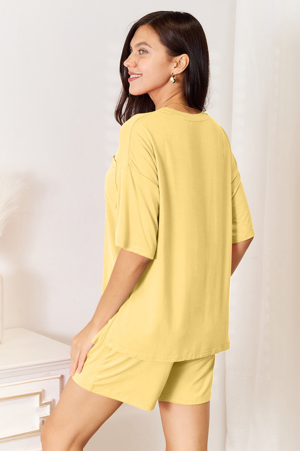 Basic Bae Bamboo Full Size Round Neck Drop Shoulder T-Shirt and Shorts Set, 4 Colors