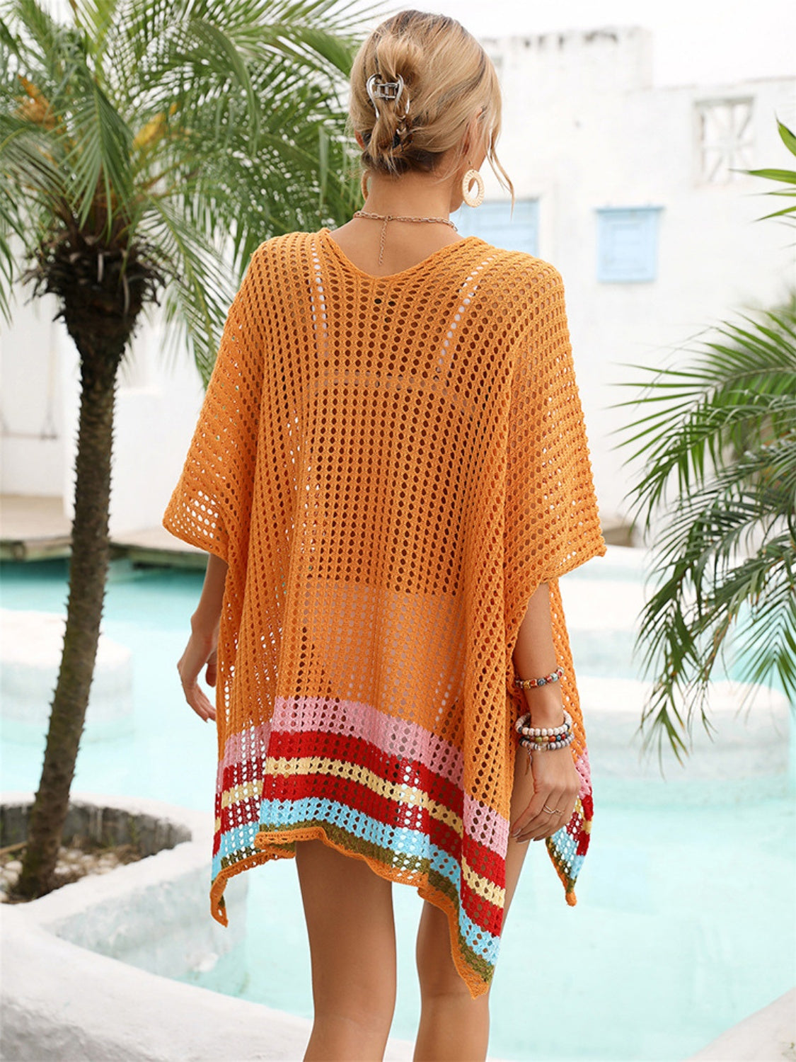 Slit Openwork V-Neck Half Sleeve Cover-Up , 4 Colors
