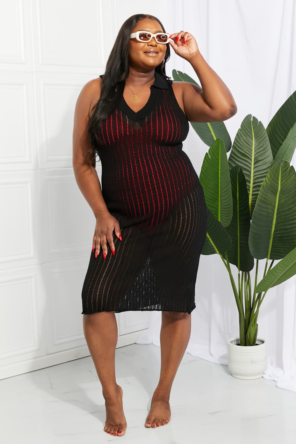 Openwork Johnny Collar Cover Up Dress, 3 Colors