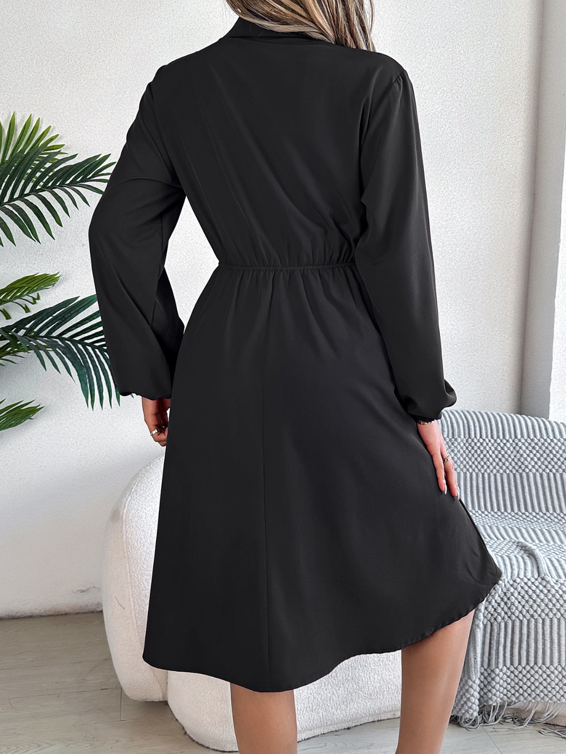 Collared Neck Long Sleeve Dress with Pockets, 5 Colors