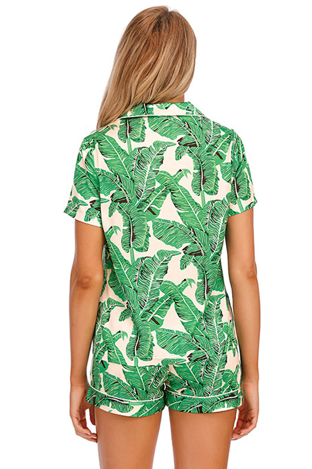Printed Button Up Short Sleeve Top and Shorts Lounge Set, 10 Colors