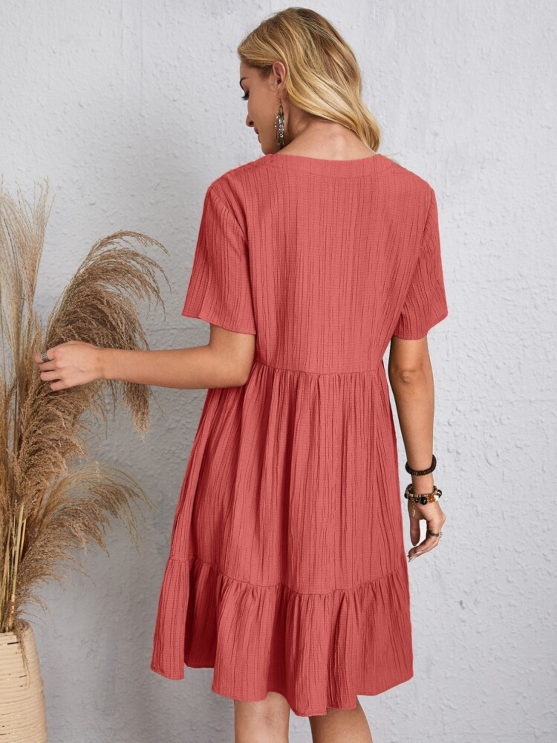 Full Size V-Neck Short Sleeve Dress, 6 Colors