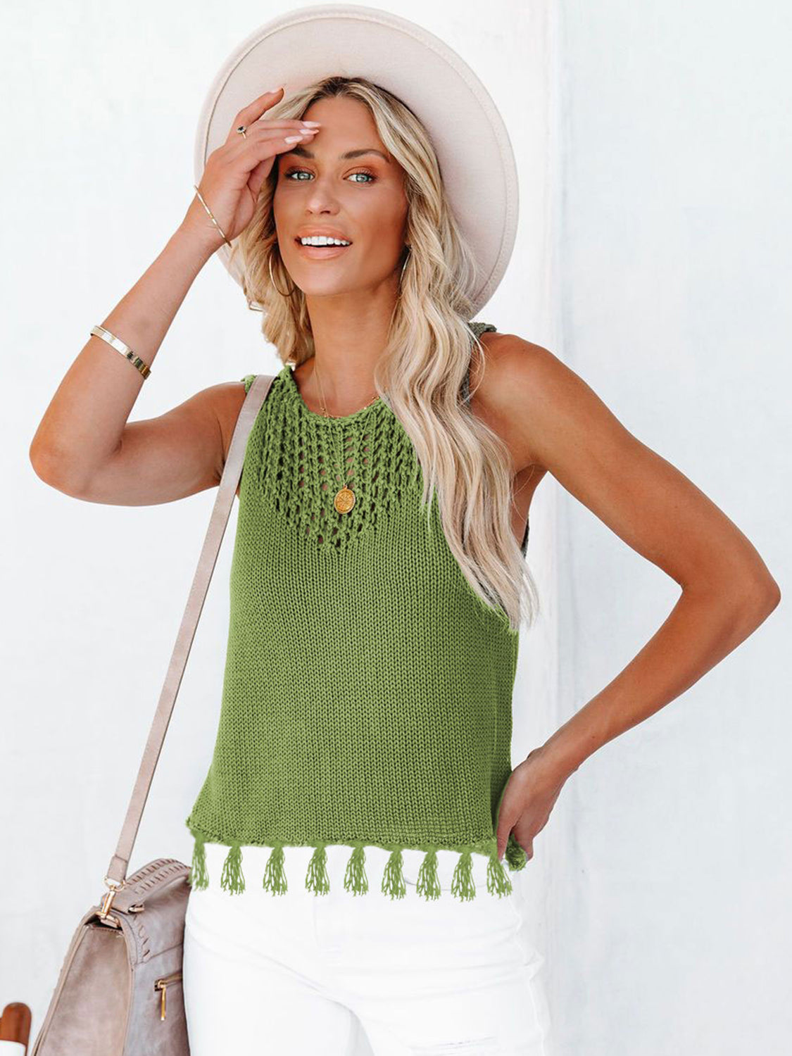 Cutout Tassel Round Neck Tank, 3 Colors