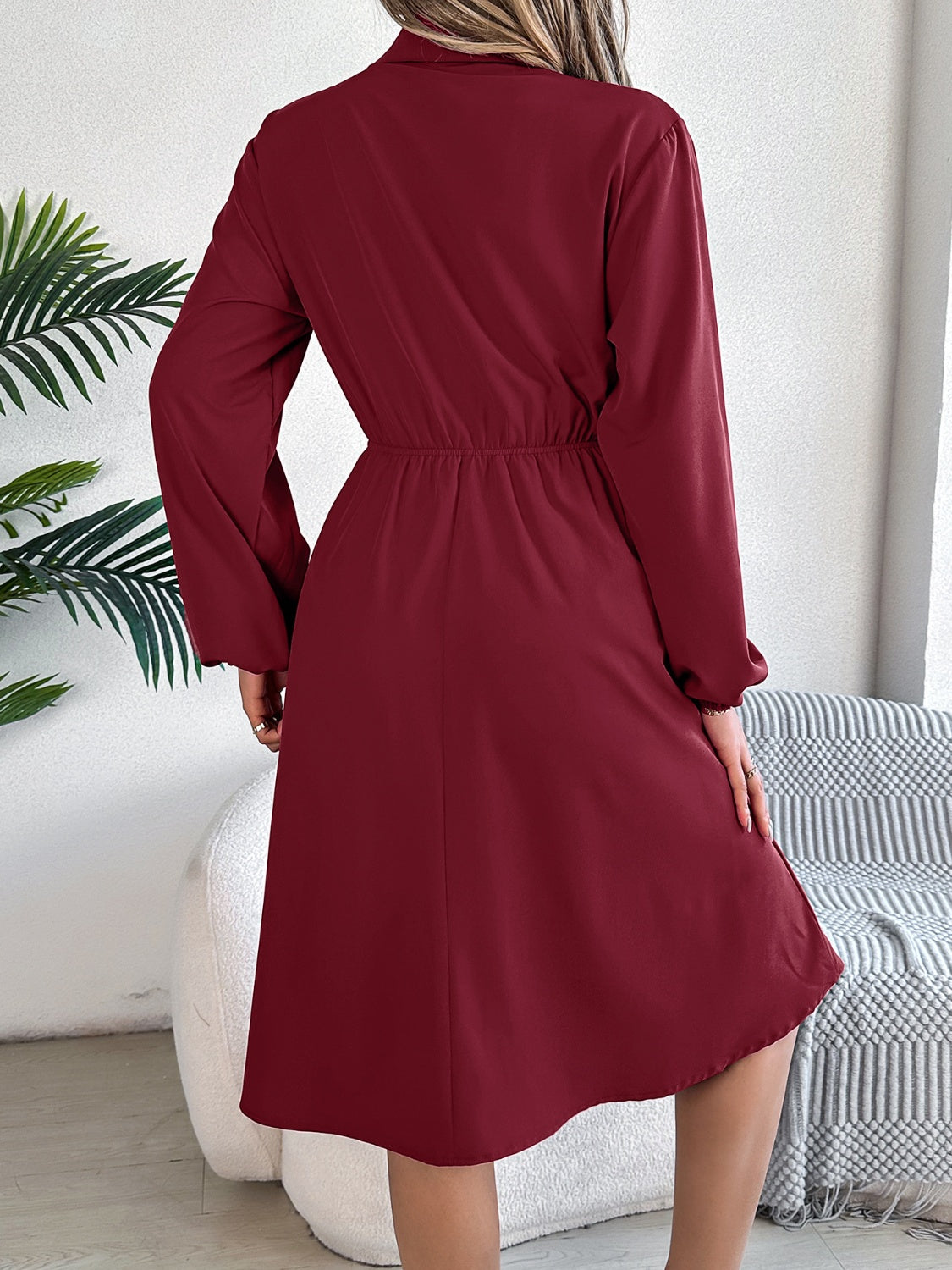 Collared Neck Long Sleeve Dress with Pockets, 5 Colors