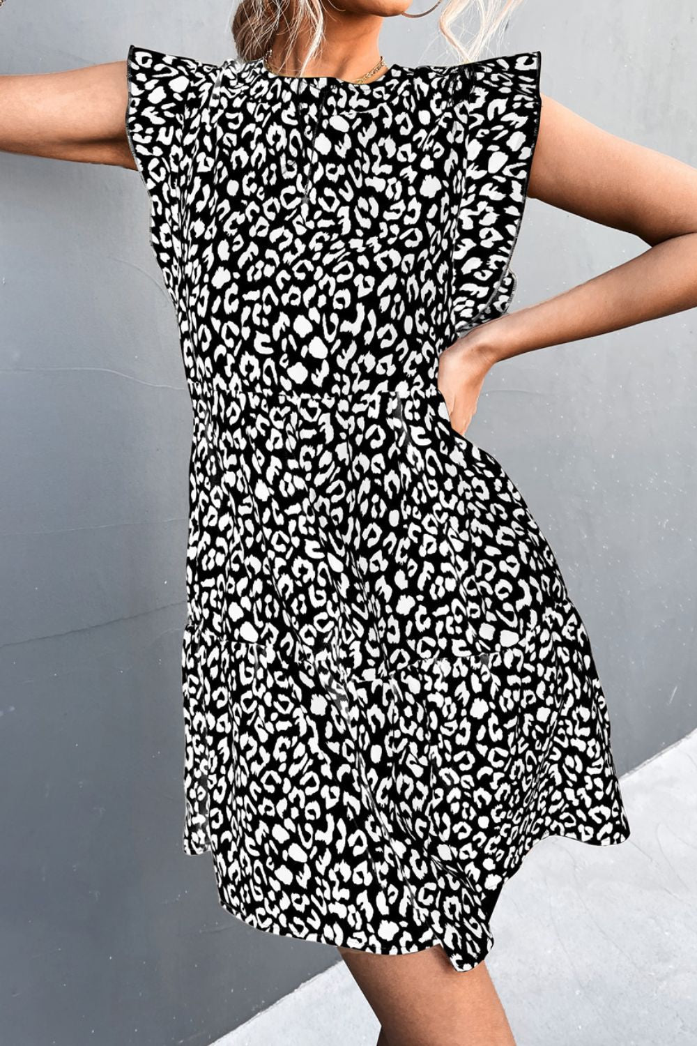 Leopard Round Neck Mini Dress, 2 Colors