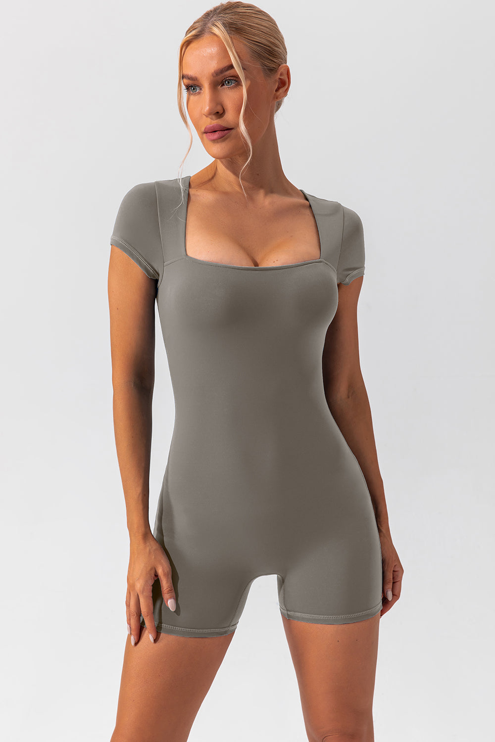 Square Neck Cap Sleeve Active Romper, 5 Colors
