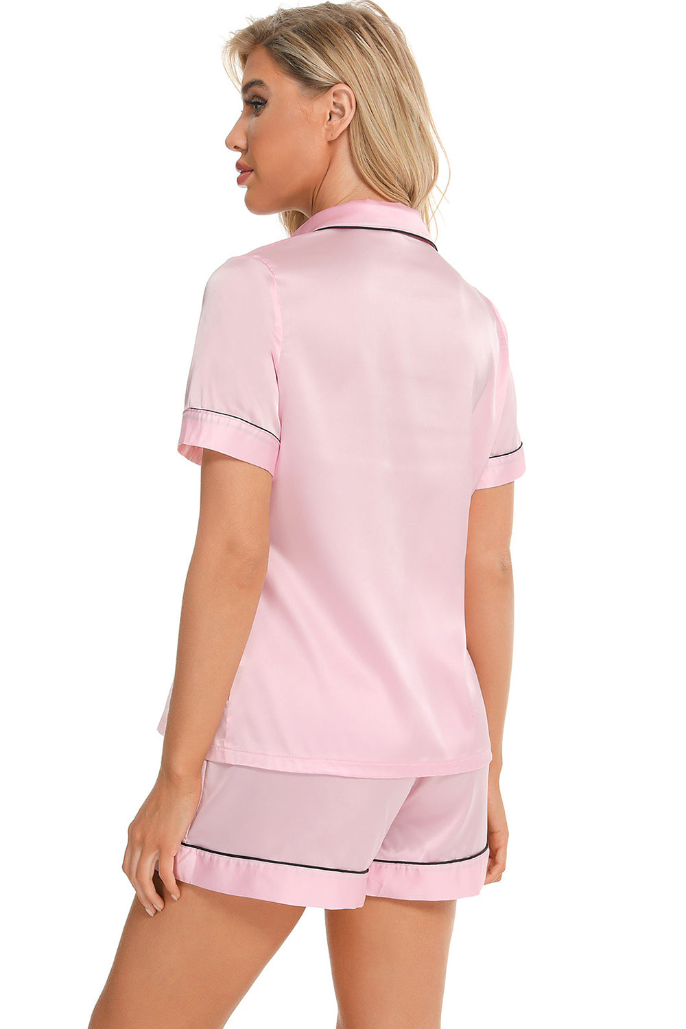 Printed Button Up Short Sleeve Top and Shorts Lounge Set, 10 Colors