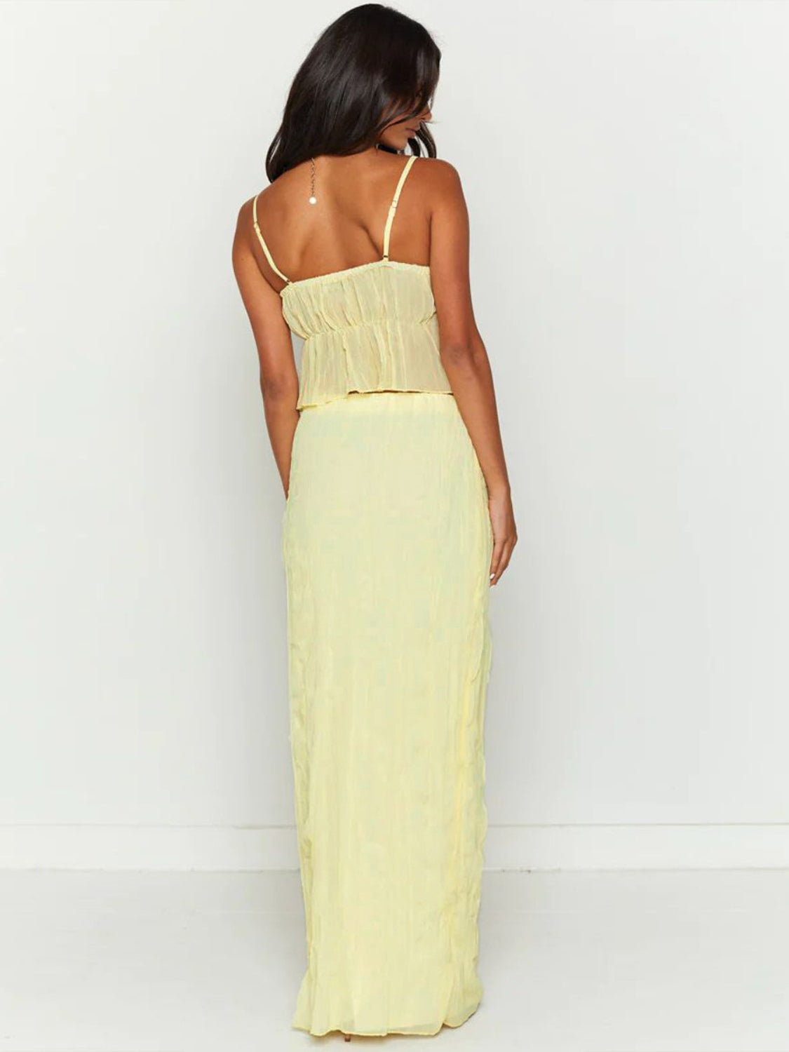 Square Neck Sleeveless Top and Ruched Skirt Set, 6 Colors