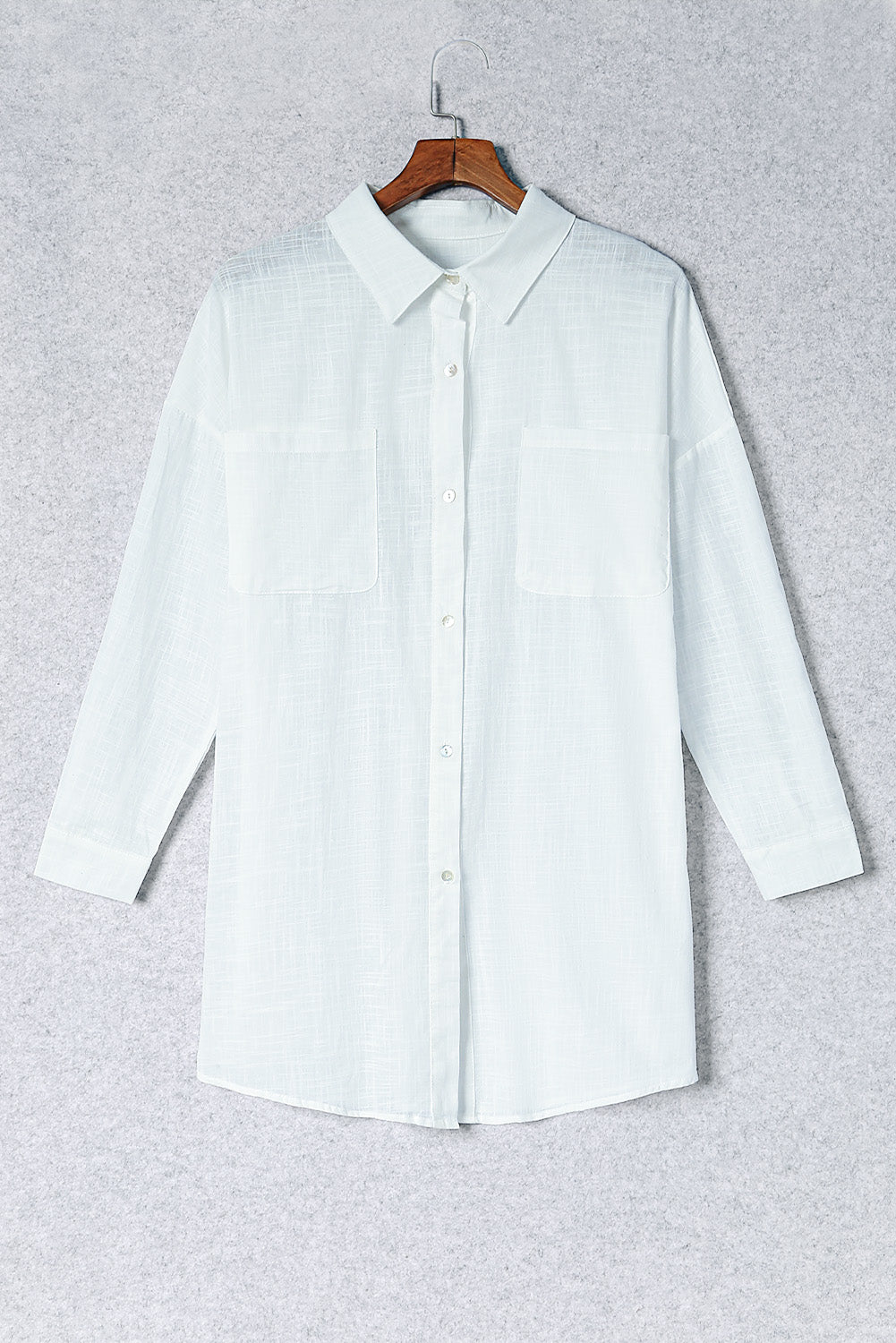 Button-Up Longline Shirt with Breast Pockets, 3 Colors