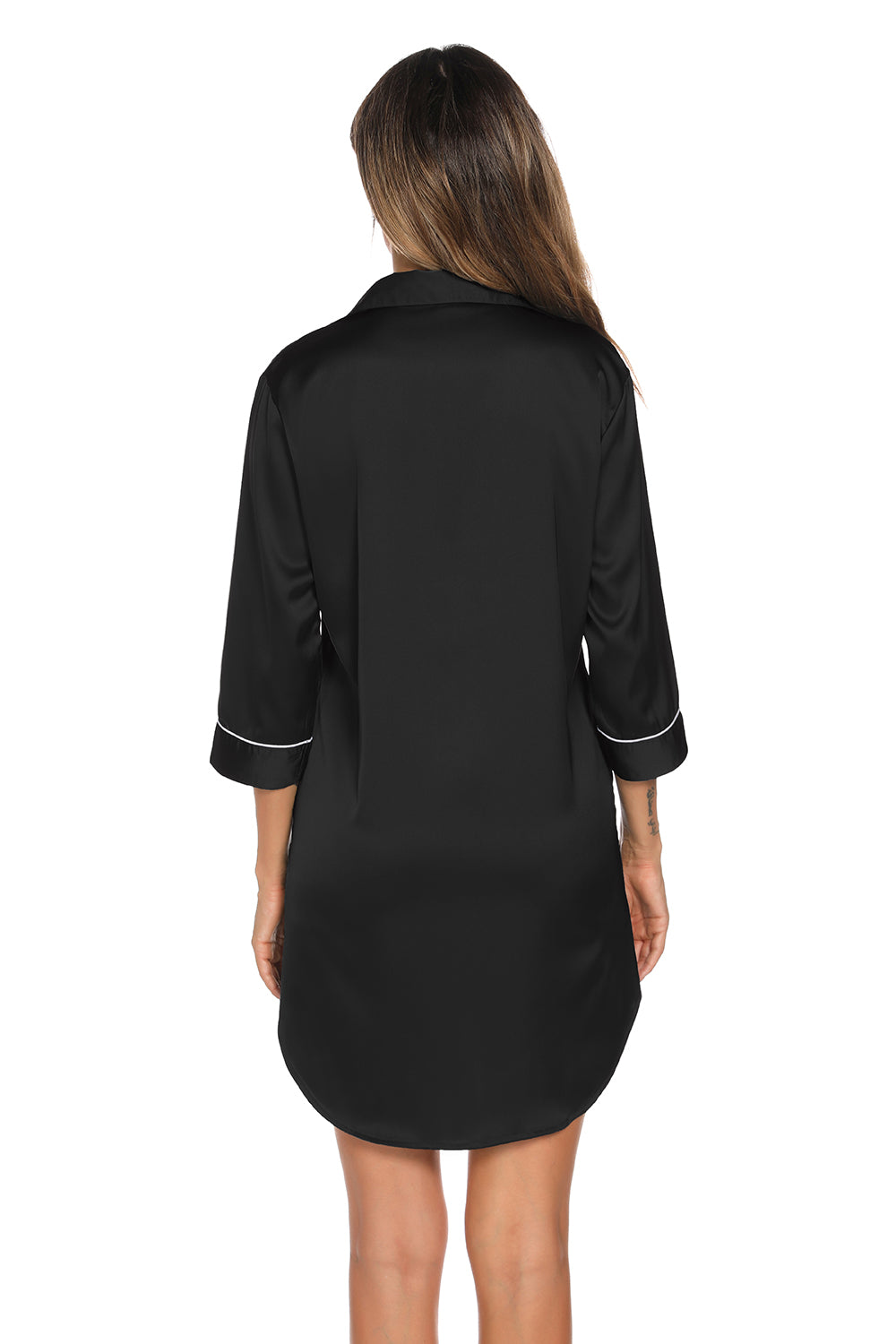 Button Up Collared Neck Night Dress with Pocket, 3 Colors