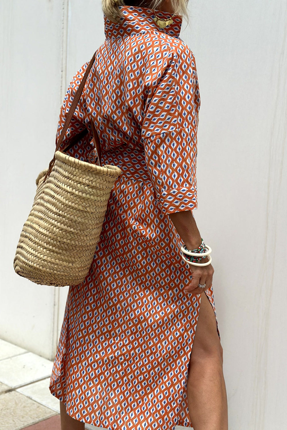 Tied Button Up Three-Quarter Sleeve Dress, 5 Colors