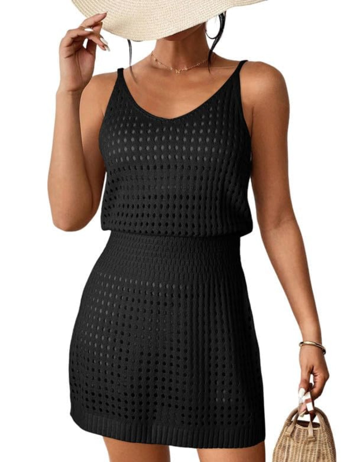 Openwork V-Neck Sleeveless Cover Up Dress, 7 Colors