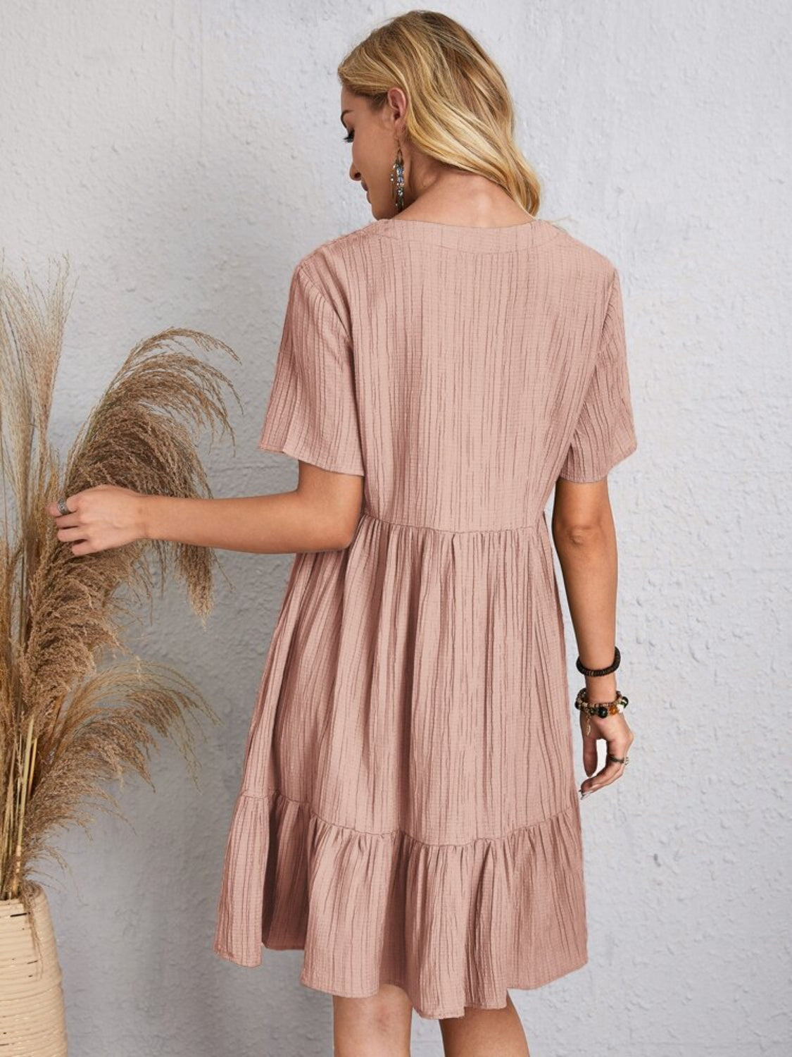 Full Size V-Neck Short Sleeve Dress, 6 Colors