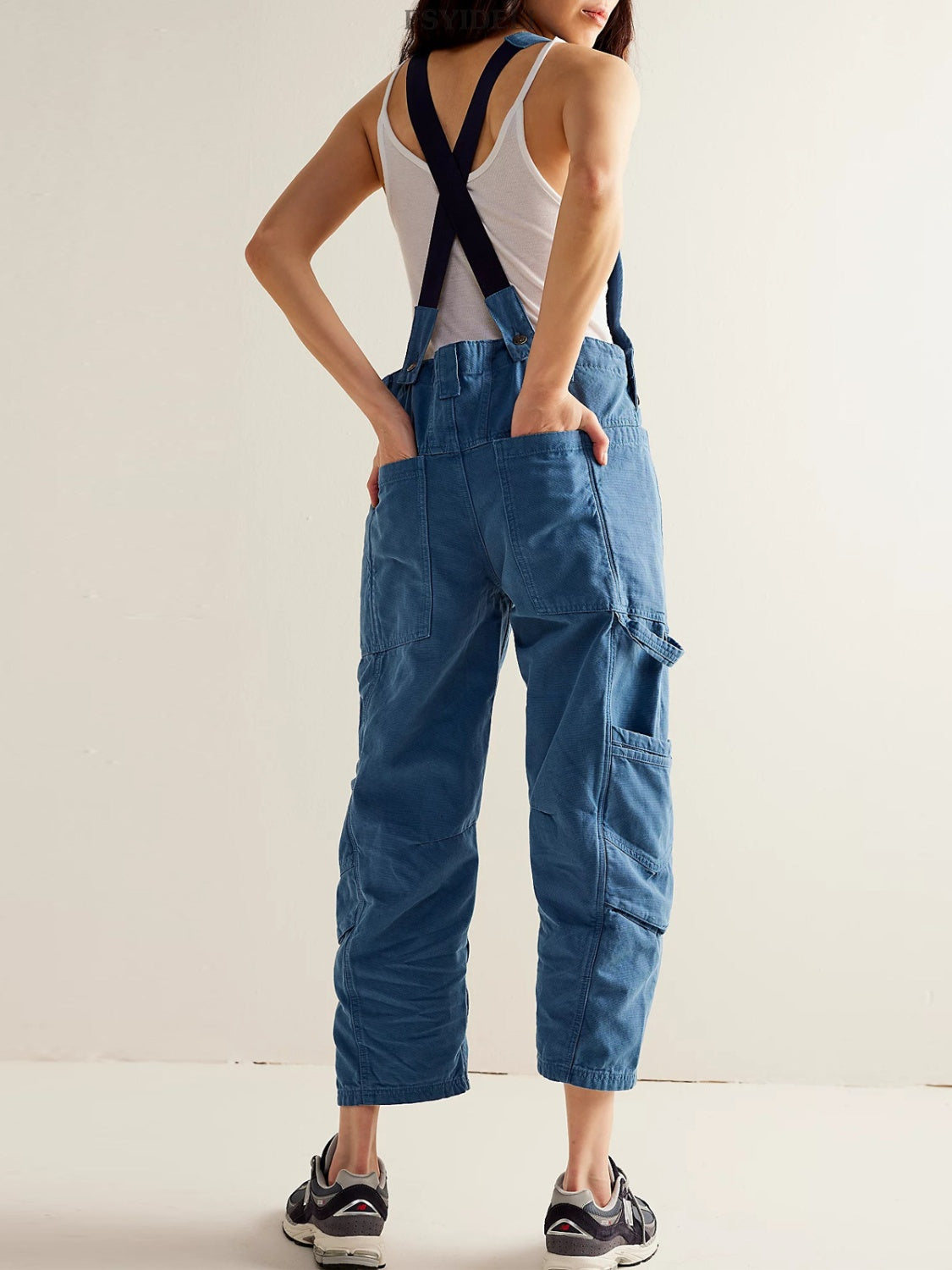 Pocketed Wide Strap Denim Overalls, 4 Colors