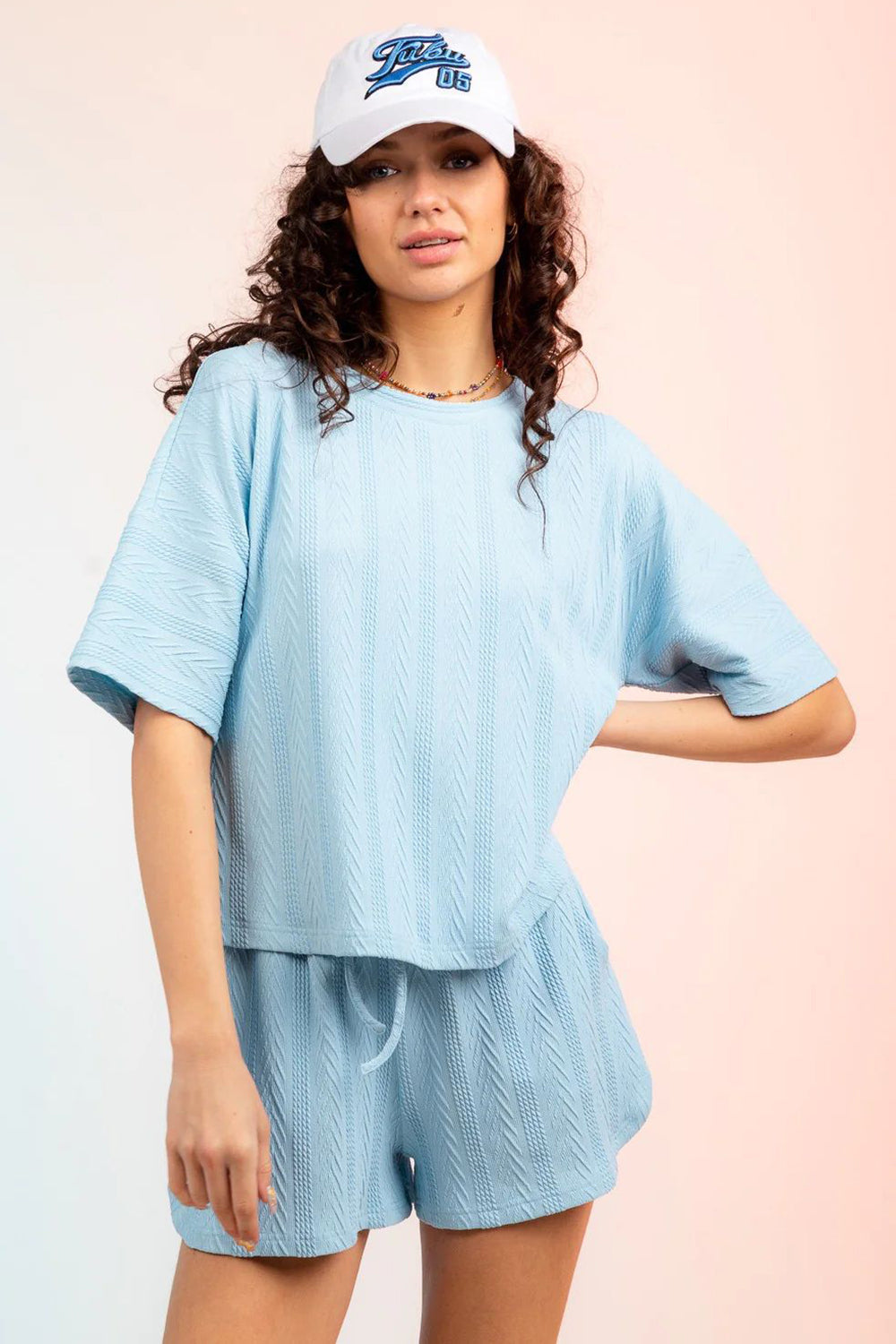 Textured Round Neck Top and Shorts Set, 4 Colors