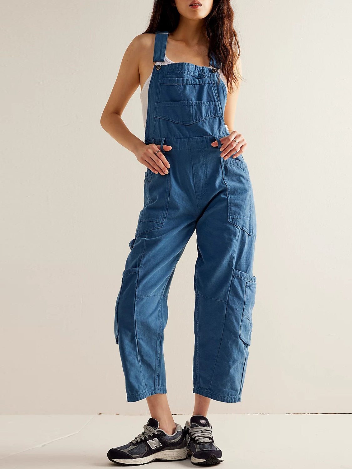 Pocketed Wide Strap Denim Overalls, 4 Colors