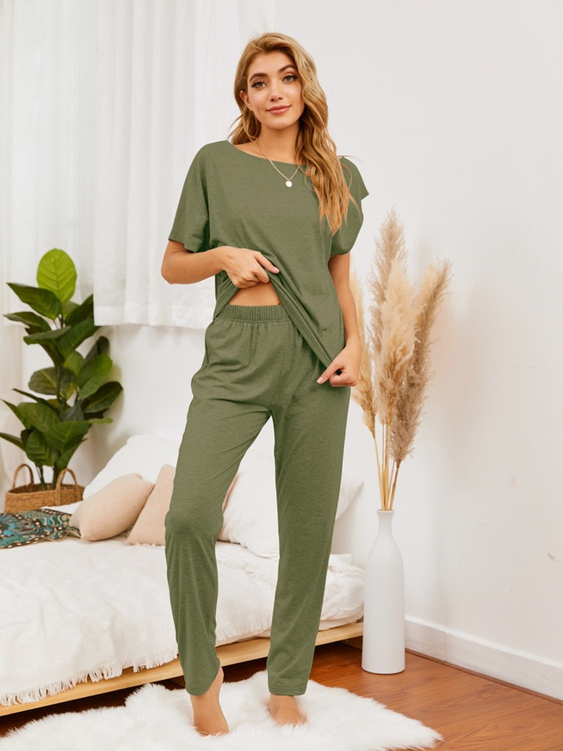 Boat Neck Top and Pants Lounge Set, 5 Colors