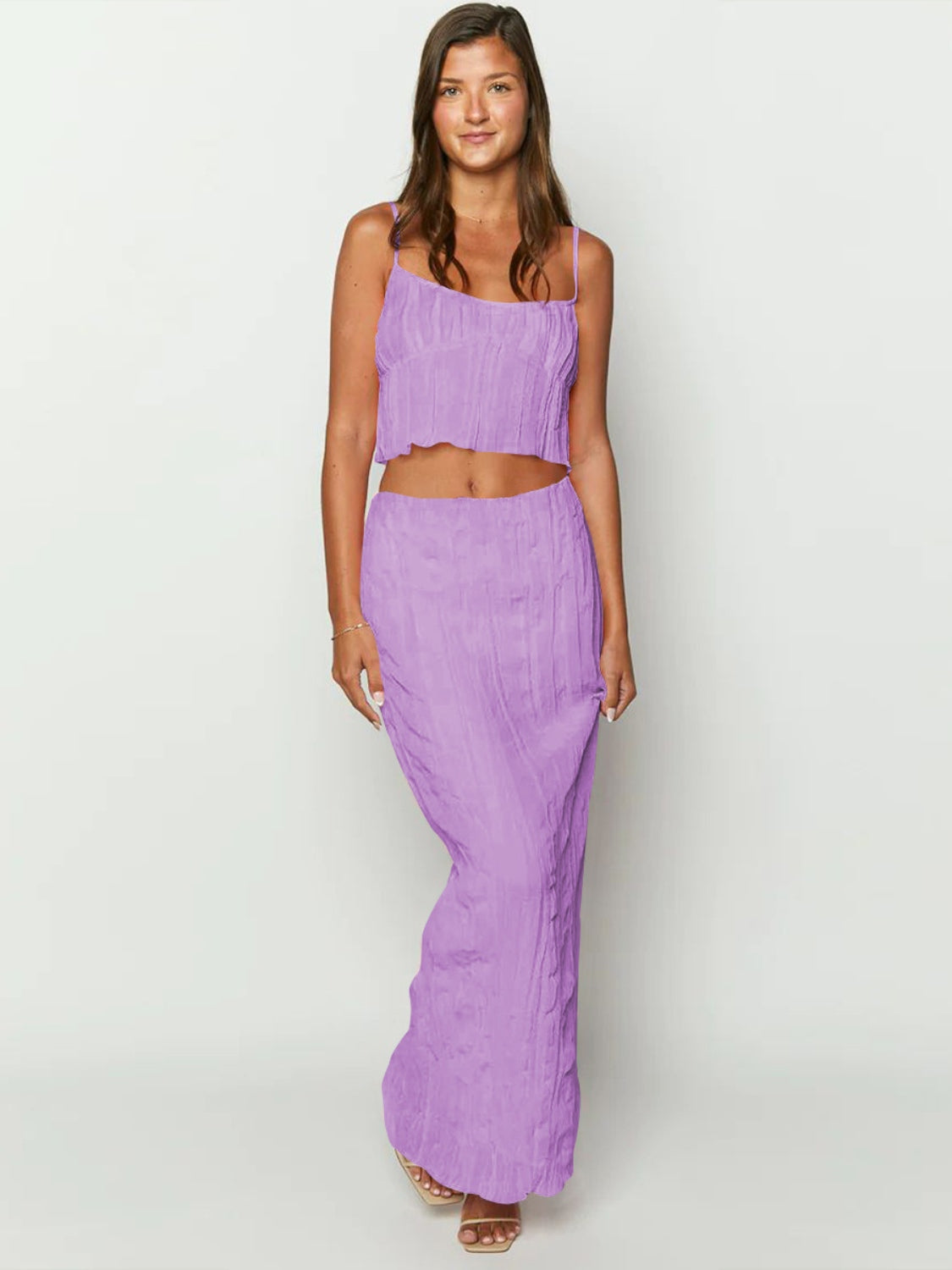 Square Neck Sleeveless Top and Ruched Skirt Set, 6 Colors