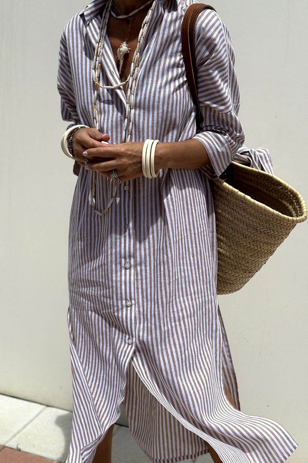 Tied Button Up Three-Quarter Sleeve Dress, 5 Colors