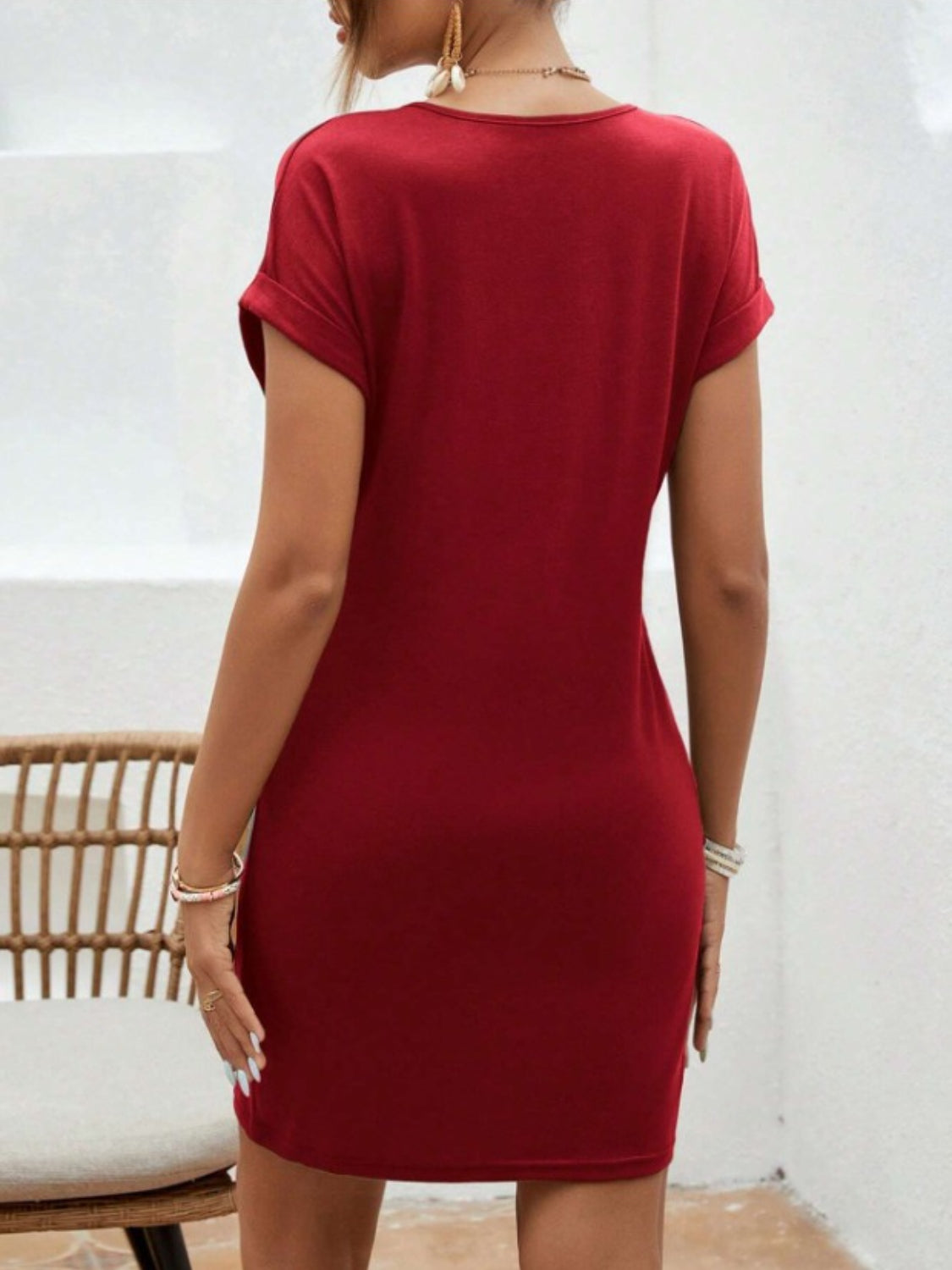 Notched Short Sleeve Mini Tee Dress, 5 Colors