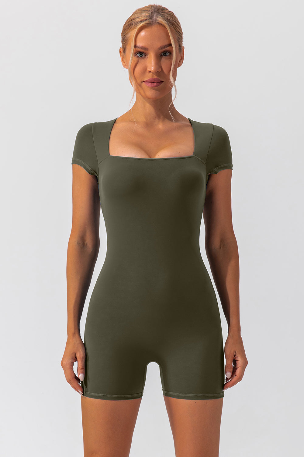 Square Neck Cap Sleeve Active Romper, 5 Colors