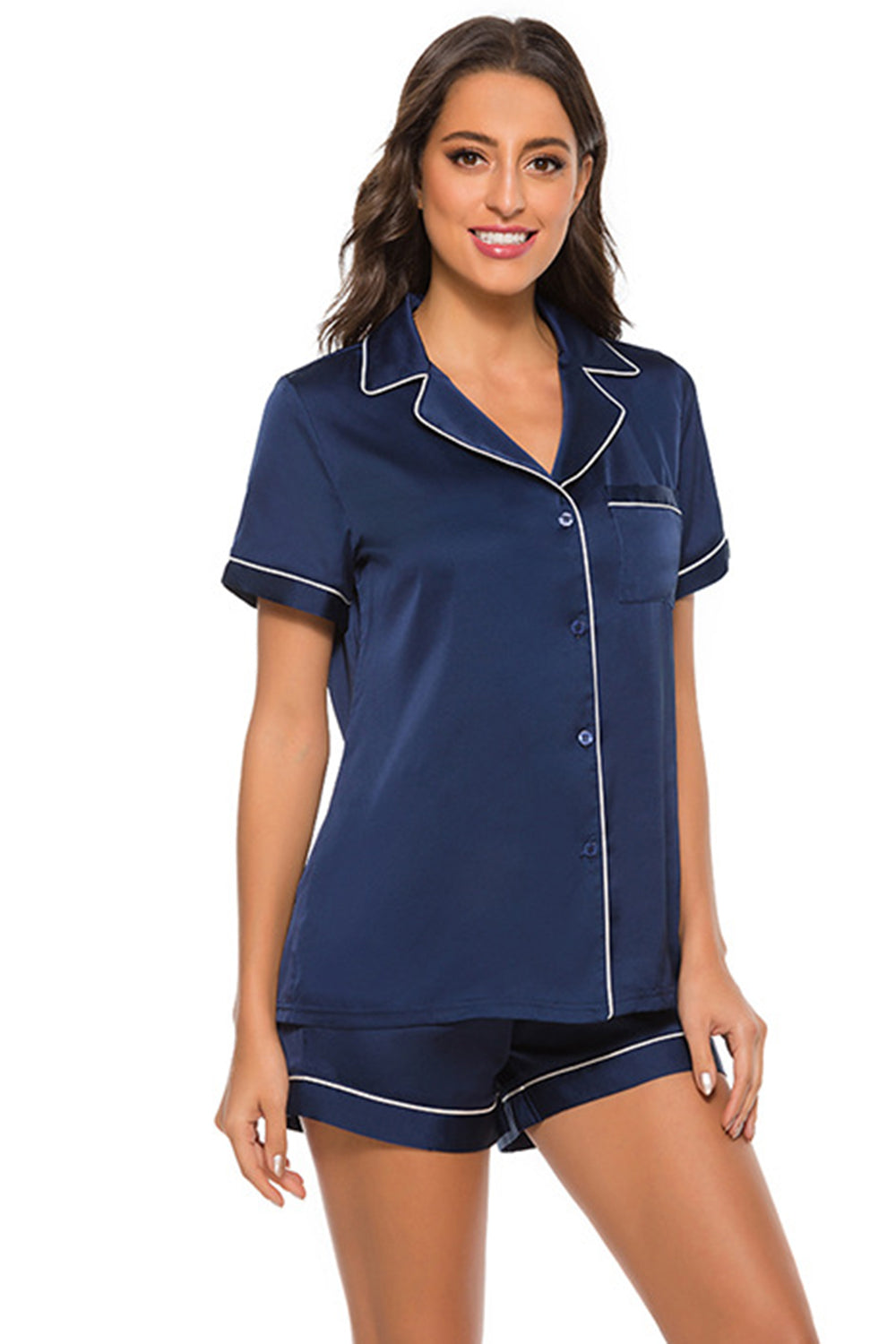 Printed Button Up Short Sleeve Top and Shorts Lounge Set, 10 Colors