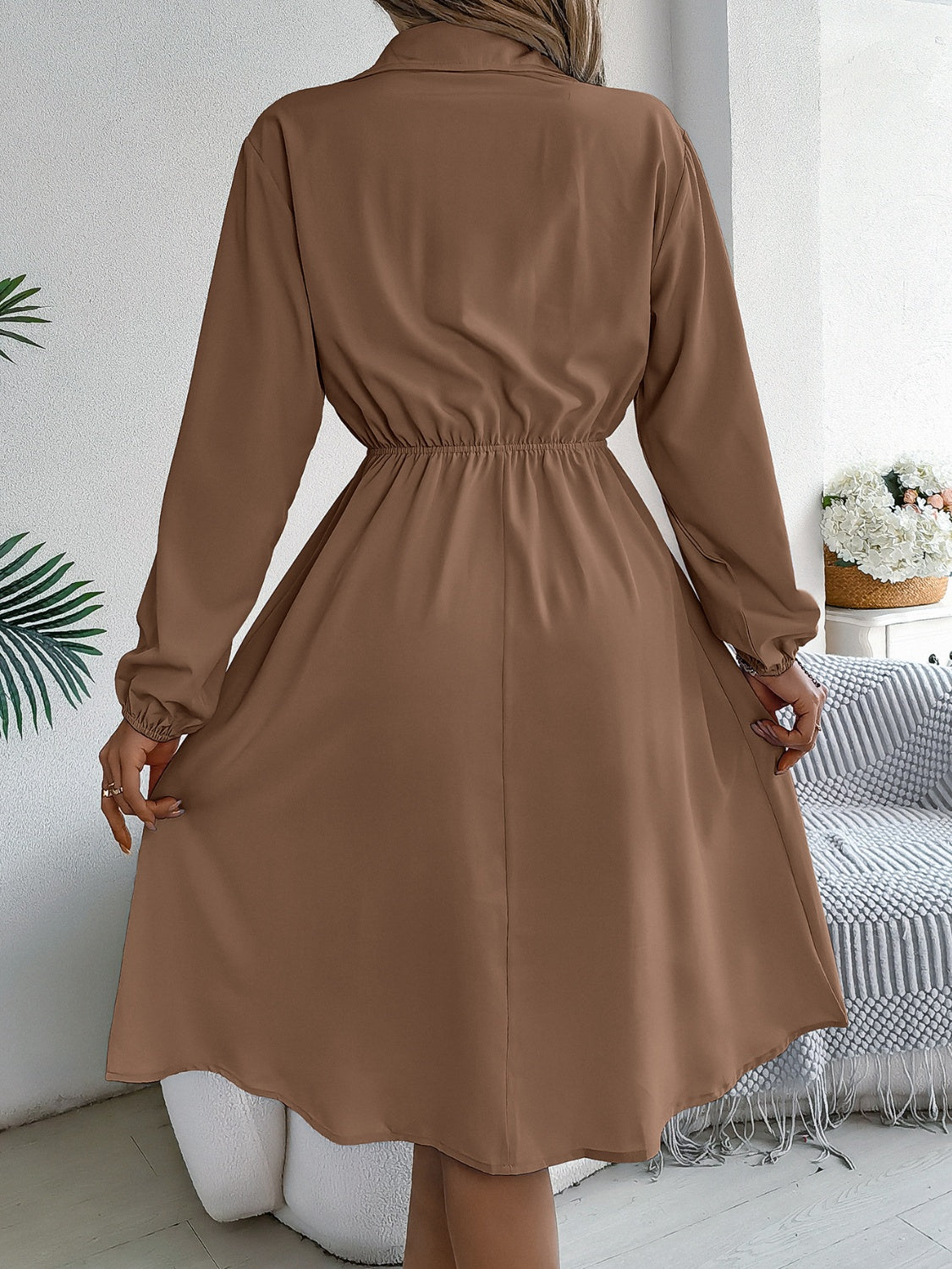 Collared Neck Long Sleeve Dress with Pockets, 5 Colors