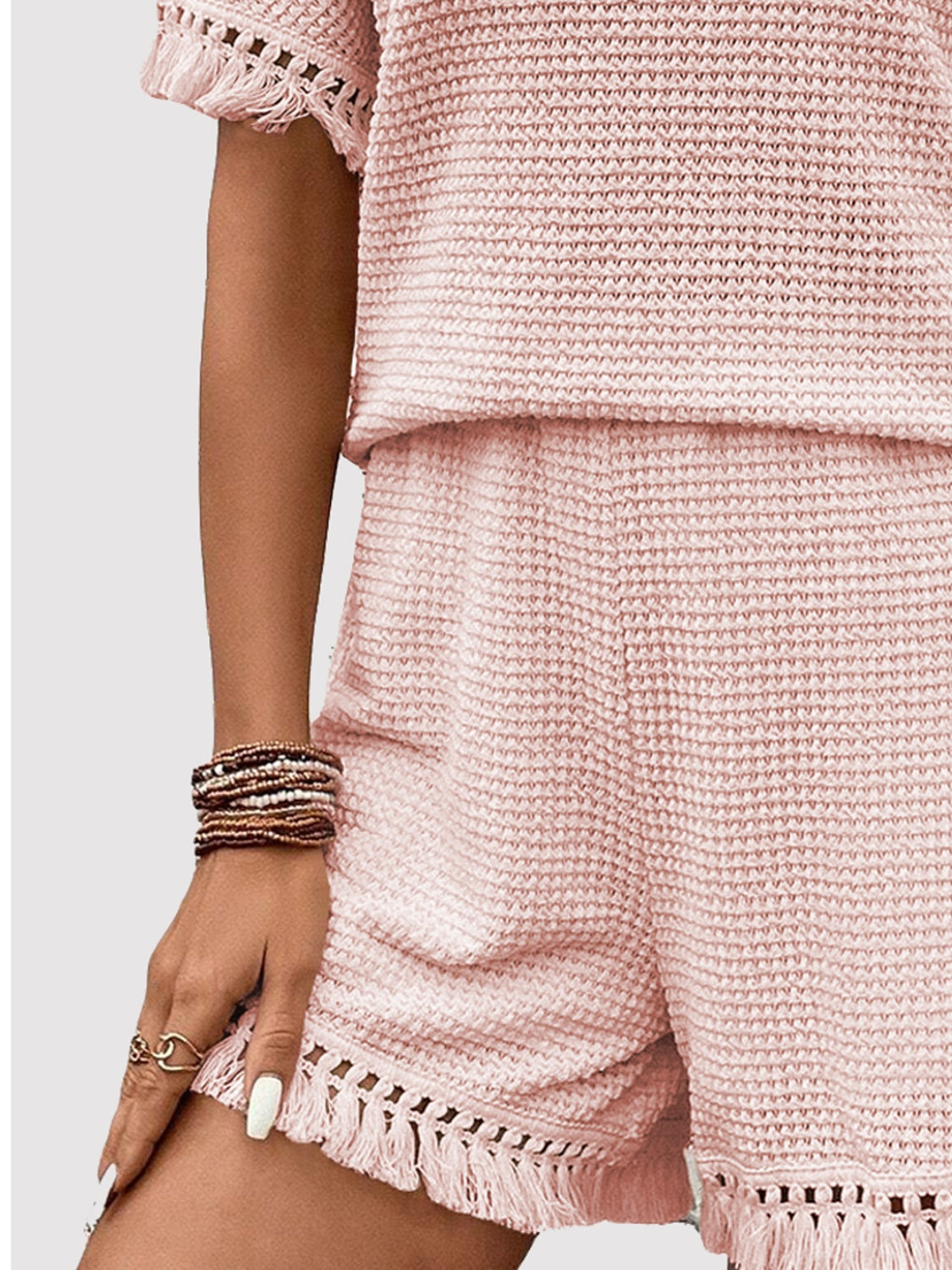 Tassel Round Neck Top and Shorts Set, 3 Colors