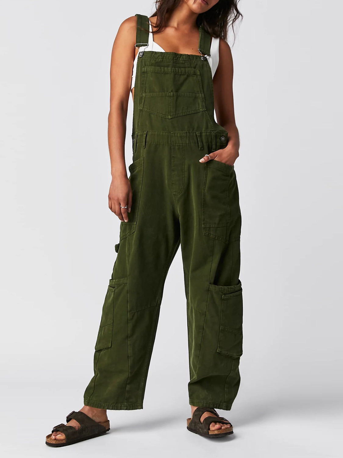 Pocketed Wide Strap Denim Overalls, 4 Colors