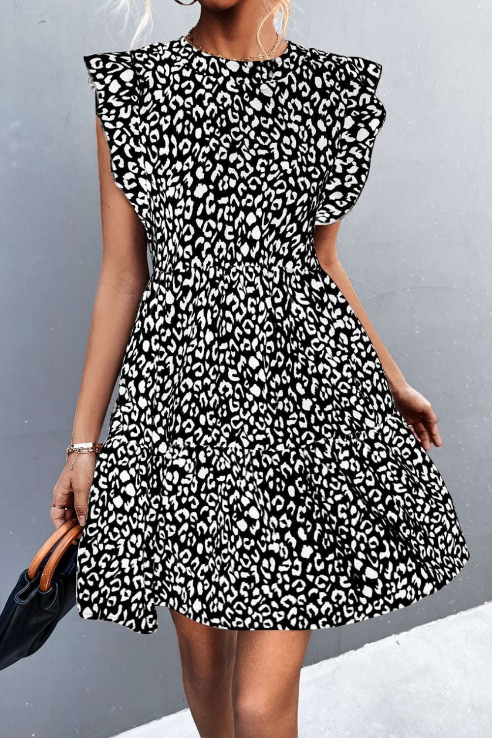 Leopard Round Neck Mini Dress, 2 Colors
