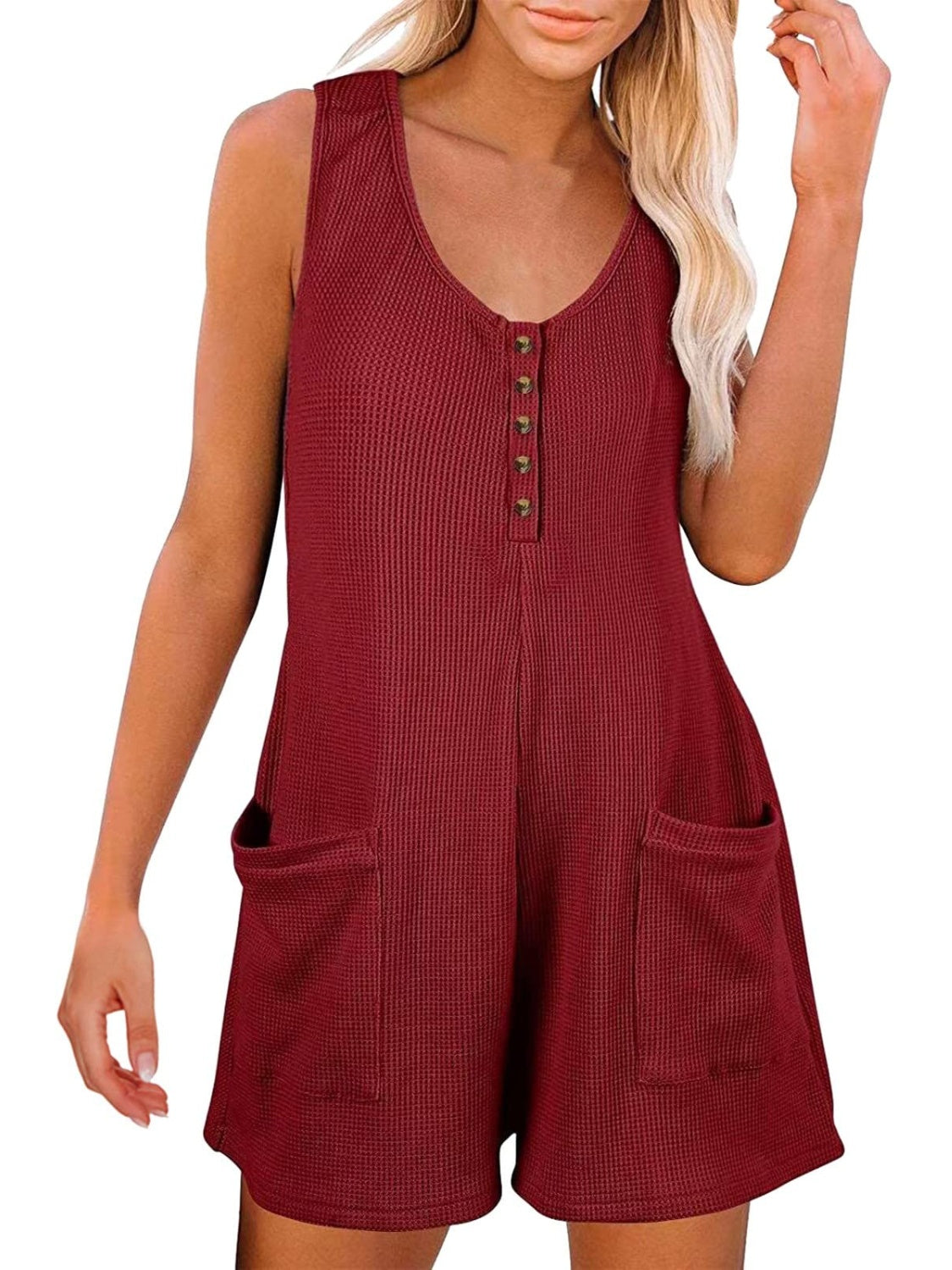 Full Size Pocketed Scoop Neck Sleeveless Romper, 6 Colors