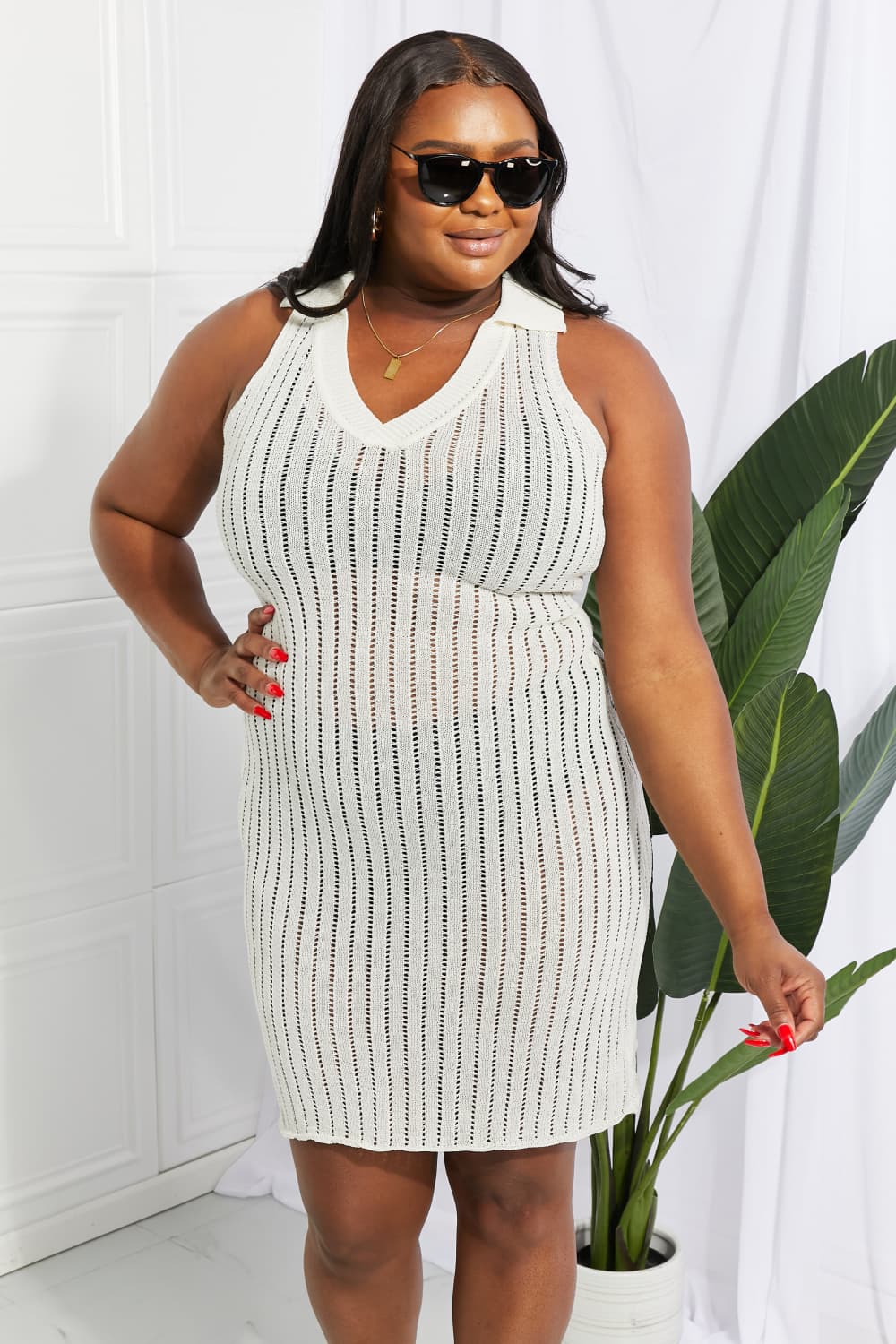 Openwork Johnny Collar Cover Up Dress, 3 Colors