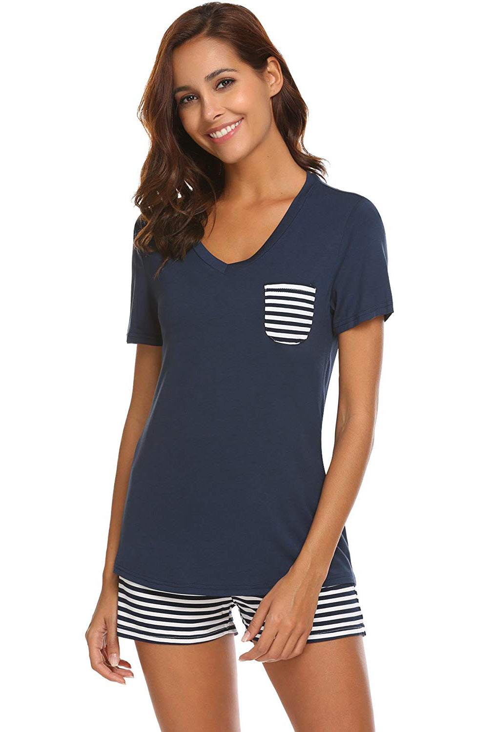 Striped Short Sleeve Top and Shorts Lounge Set, 7 Colors