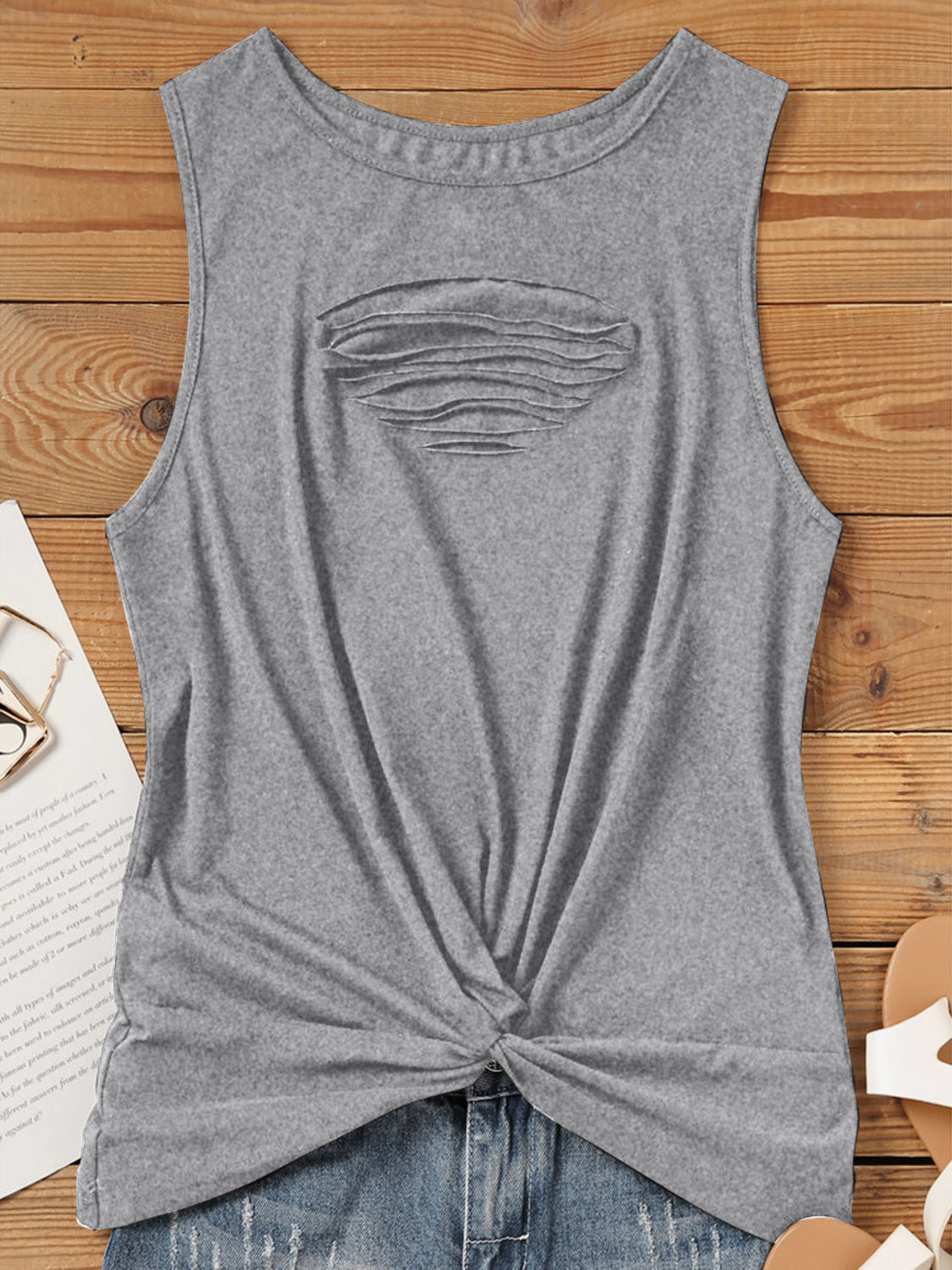 Cutout Twisted Round Neck Tank, 4 Colors