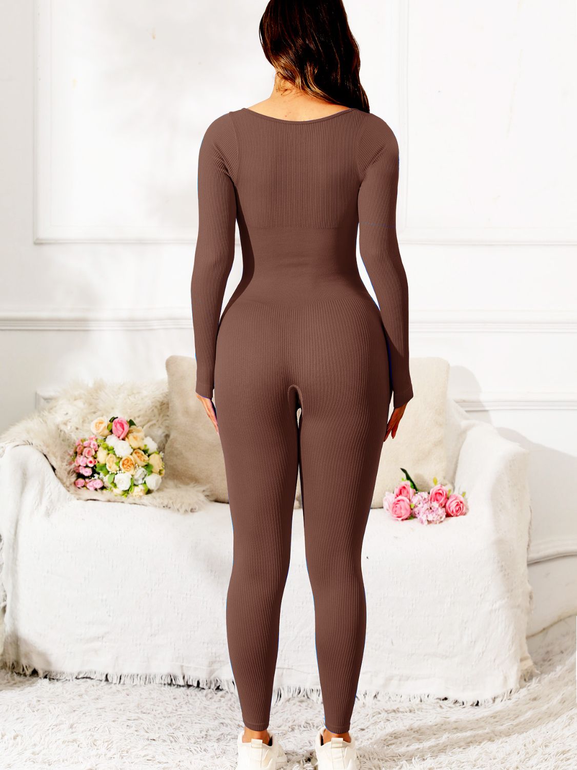 Scoop Neck Long Sleeve Active Jumpsuit, 5 Colors