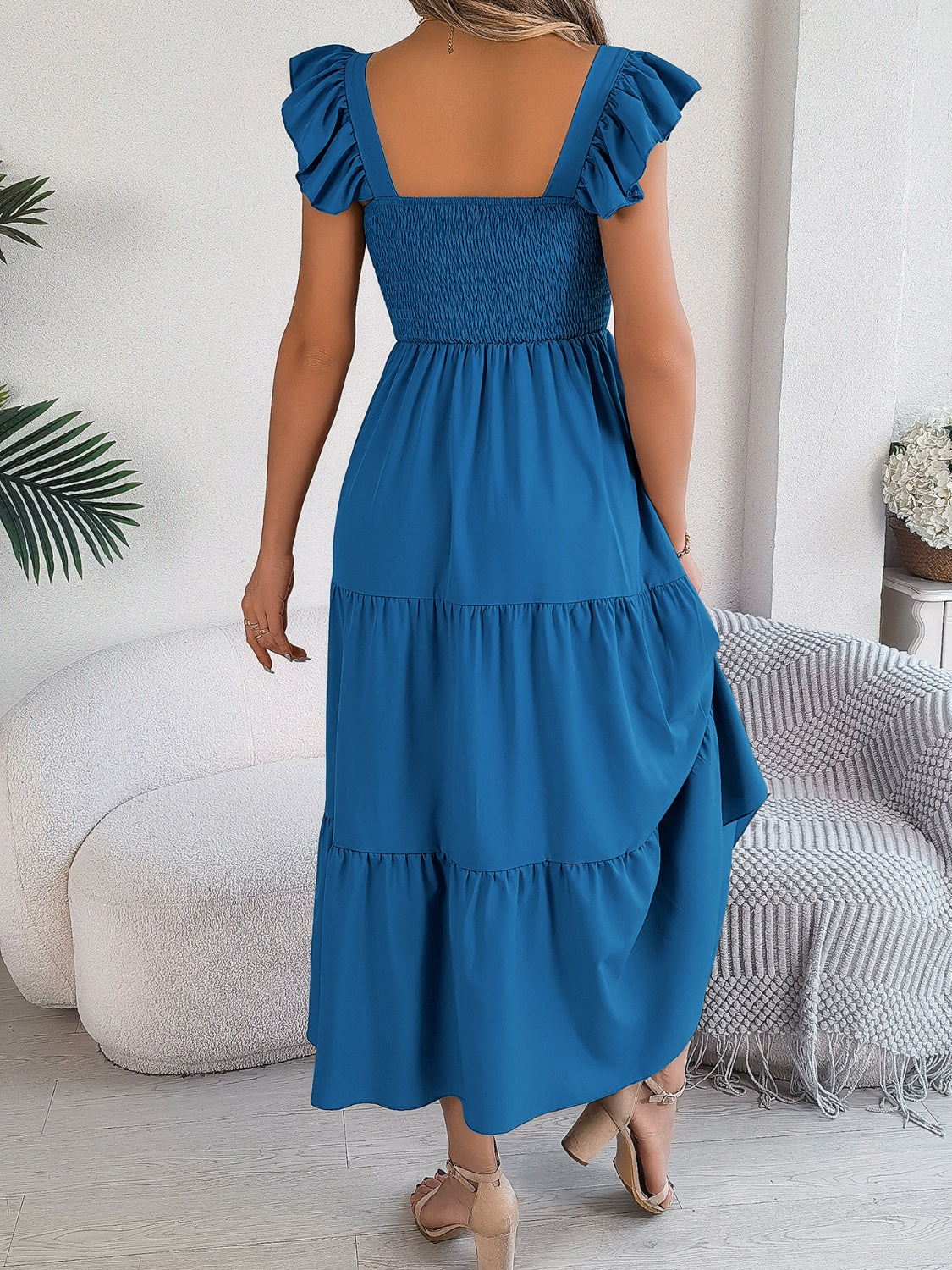 Smocked Square Neck Cap Sleeve Midi Dress, 5 Colors