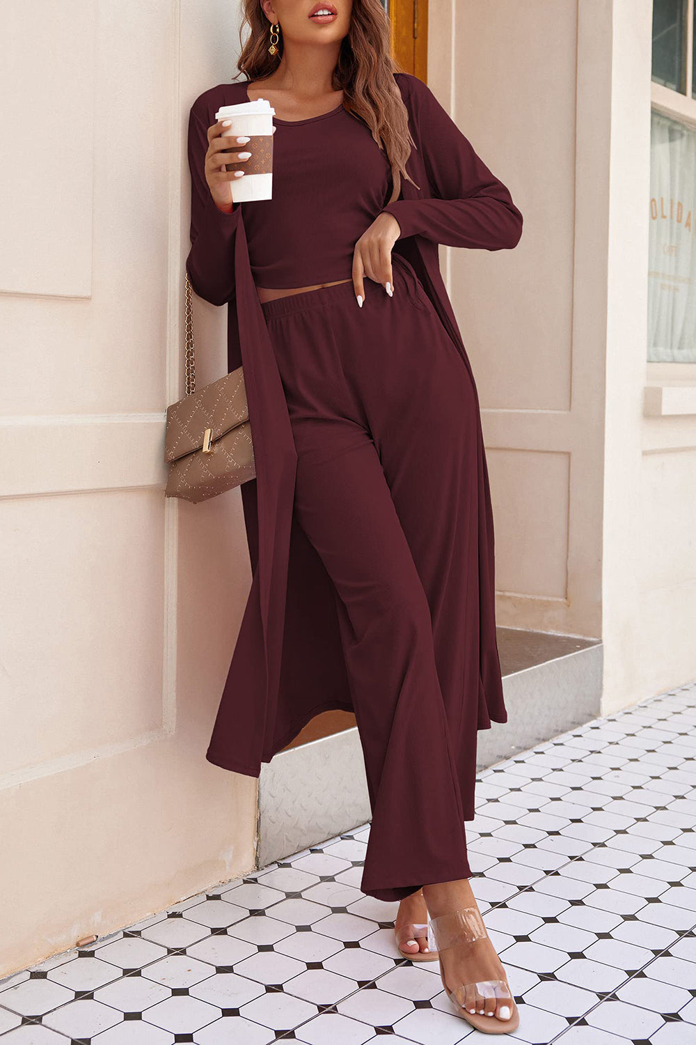 Drawstring Tank, Long Sleeve Cover Up and Pants Set, 9 Colors